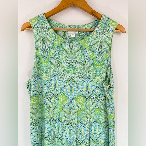 J. Jill Women’s Paisley Midi Dress Size LP Green Blue Sleeveless Stretch - Picture 4 of 13